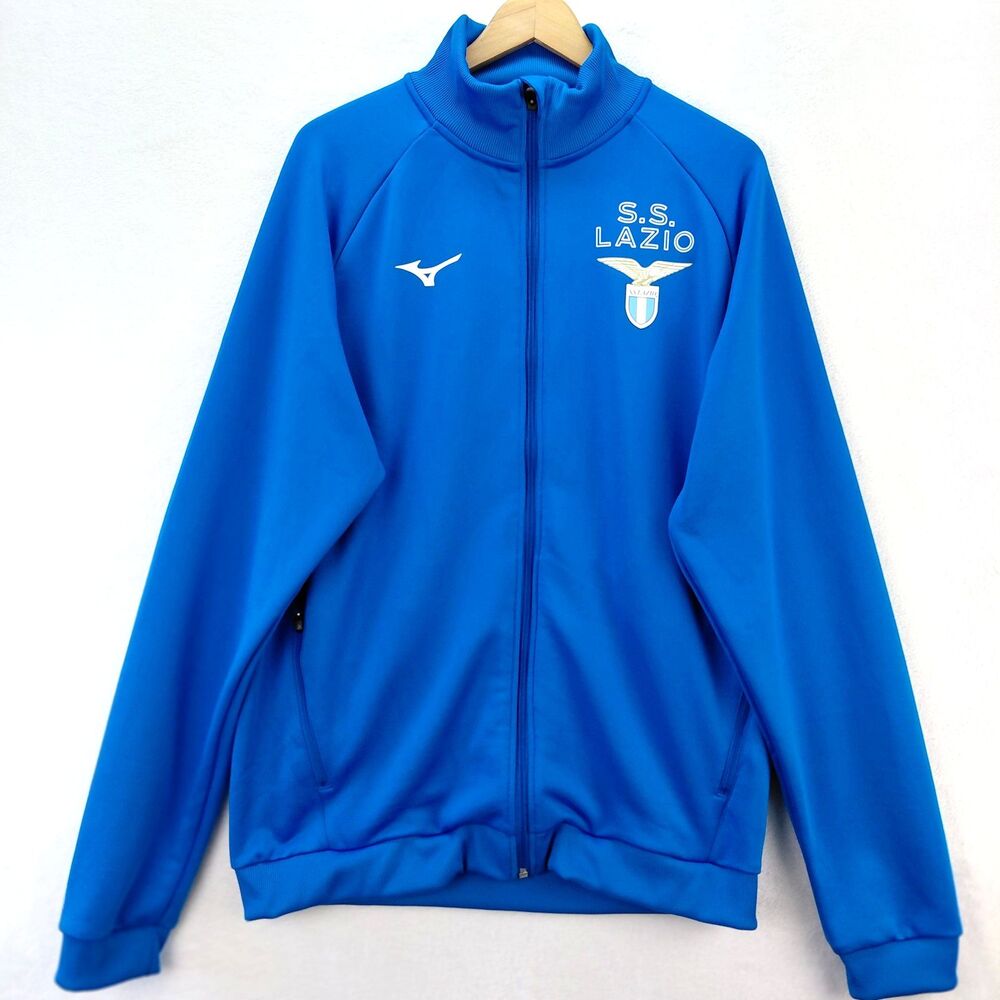 SS Lazio Mizuno Warm Up Jacket Men XL Blue Full Zip Italy Soccer Calcio Spellout